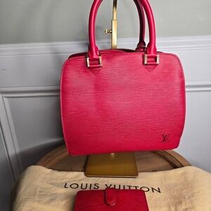 Red Louis Vuitton Epi leather bag and wallet set